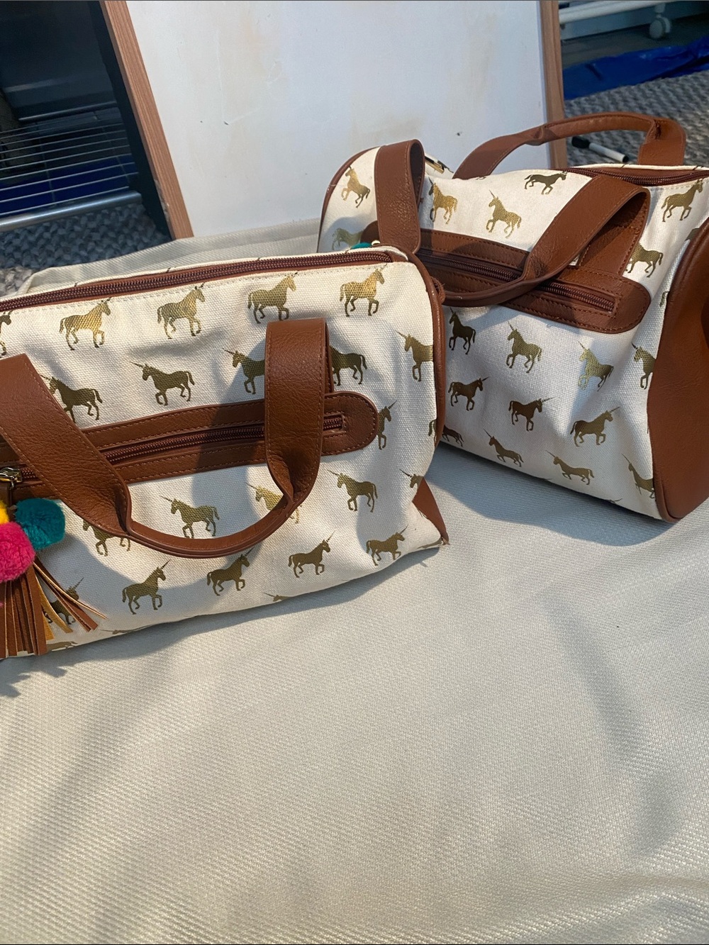 Dream Control Kids  Canvas Horse Print Satchel Bag in Cream and Brown x2